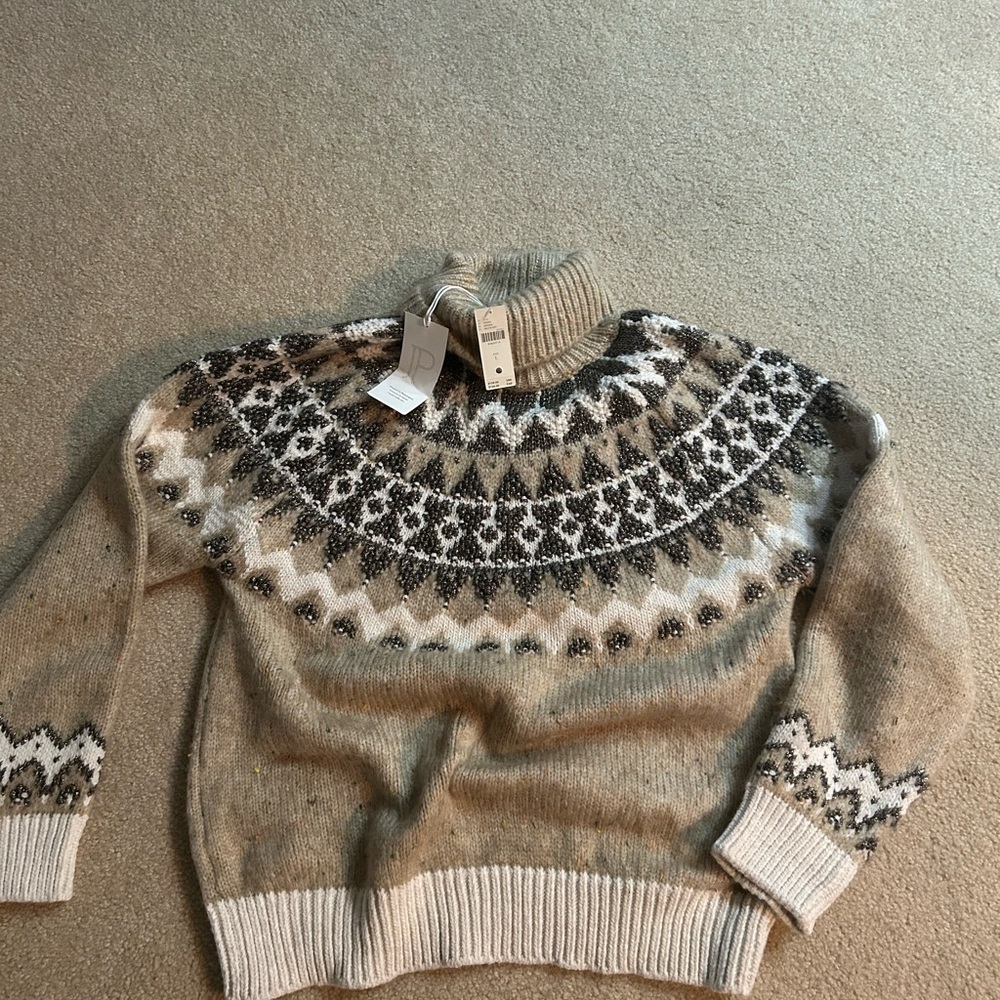 Anthropology Faire Isle Patterned Beige and Brown Sweater